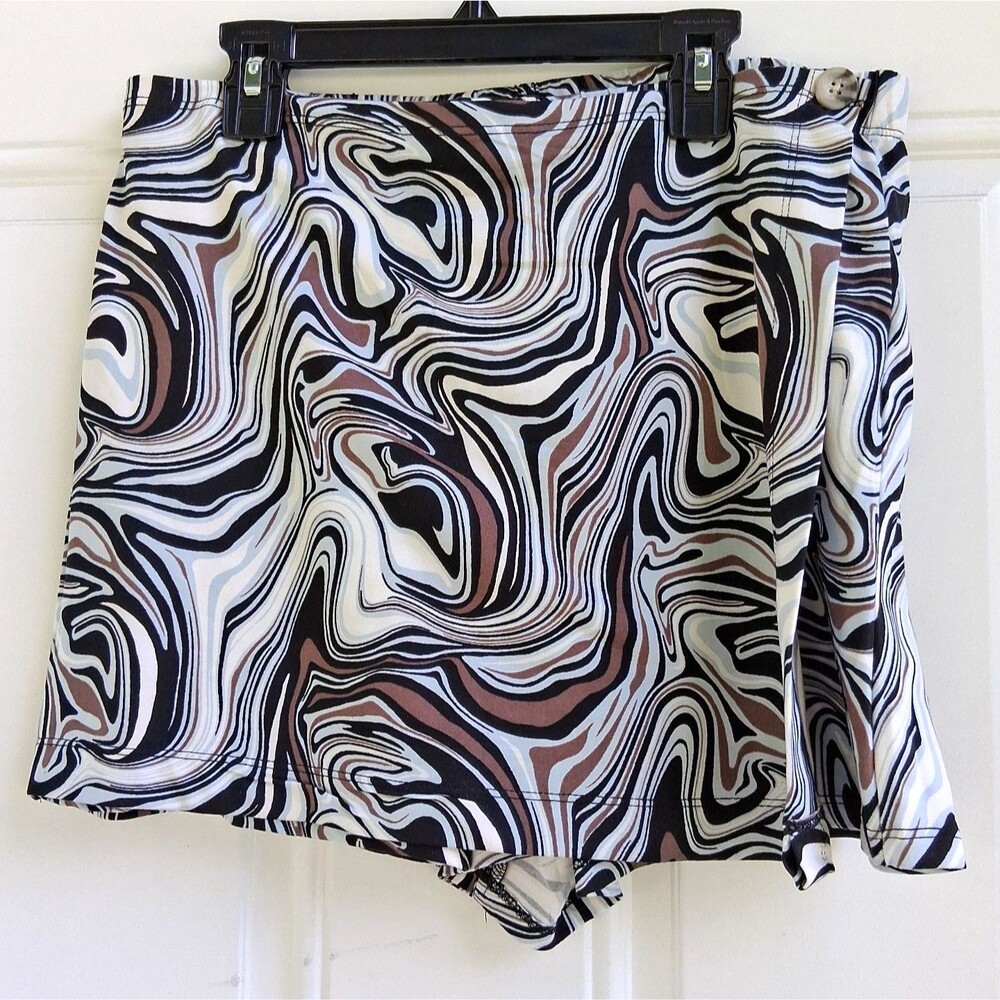 454 Women's XL Skort Boho Wallflower Marble Black & Blue NWT